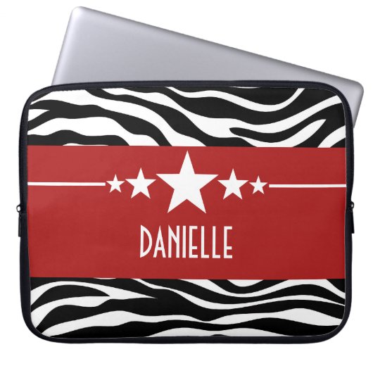 Red Sassy Star Zebra Laptop Sleeve (Vorderseite)