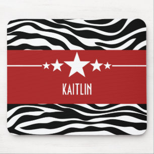 Red Sassy Star Zebra Mousepad