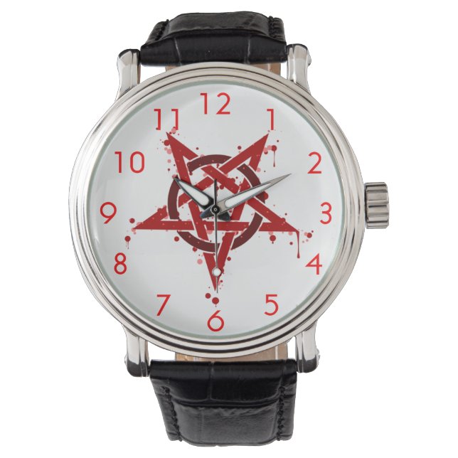 Red Satanic Gepunktet Pentagram Armbanduhr (Vorderseite)
