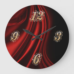 Red Satin Bling Wall Clock Große Wanduhr