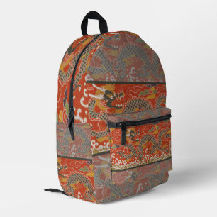 Red Satin Brocade mit Cloud-chinesischem Drachen Bedruckter Rucksack