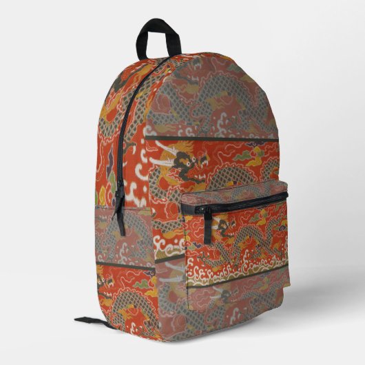 Red Satin Brocade mit Cloud-chinesischem Drachen Bedruckter Rucksack (Rückseitige Ecke links)