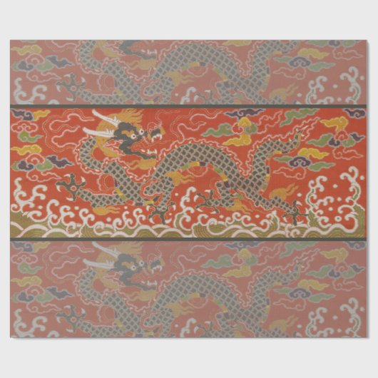 Red Satin Brocade mit Cloud-chinesischem Drachen Geschenkpapier (Flach)