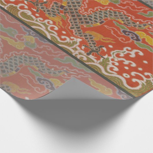 Red Satin Brocade mit Cloud-chinesischem Drachen Geschenkpapier (Ecke)