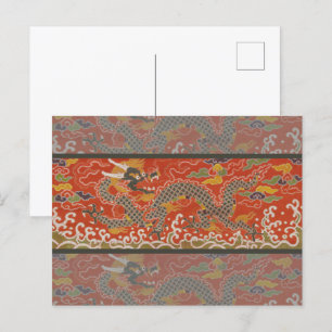 Red Satin Brocade mit Cloud-chinesischem Drachen Postkarte