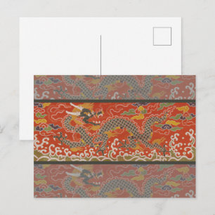 Red Satin Brocade mit Cloud-chinesischem Drachen Postkarte