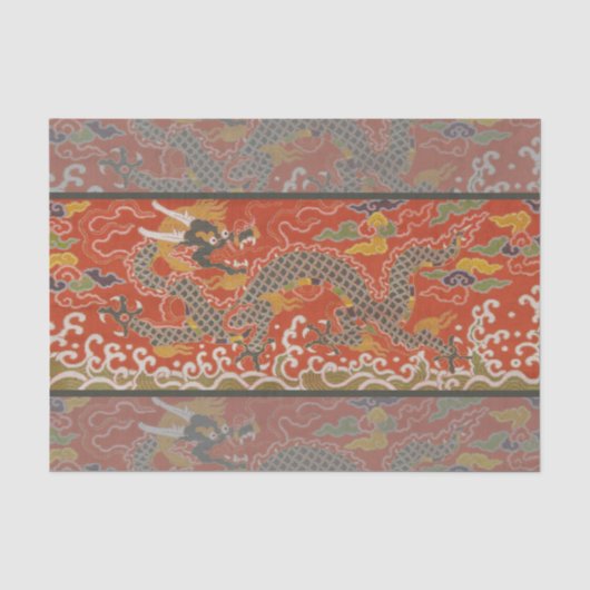 Red Satin Brocade mit Cloud-chinesischem Drachen Seidenpapier (Vorderseite)