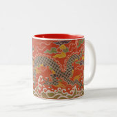Red Satin Brocade mit Cloud-chinesischem Drachen Zweifarbige Tasse (VorderseiteRechts)