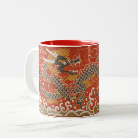 Red Satin Brocade mit Cloud-chinesischem Drachen Zweifarbige Tasse (Vorderseite Links)