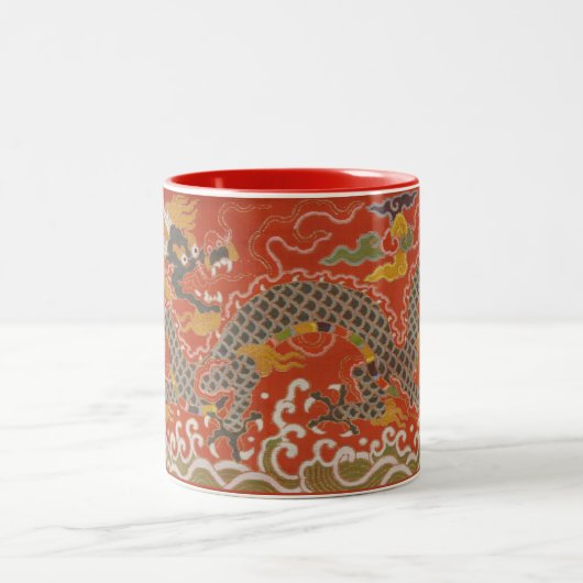 Red Satin Brocade mit Cloud-chinesischem Drachen Zweifarbige Tasse (Mittel)