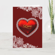 Red Satin Heart White Lace Valentinstag