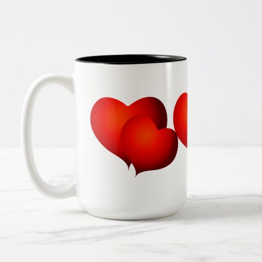 Red Satin Hearts Zweifarbige Tasse (Links)