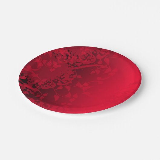 Red Satin Party Plate Pappteller (Schrägansicht)