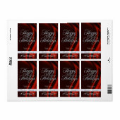 Red Satin Silver Scroll Happy Holidays Weinlabel (Vorne)