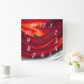 Red Satin Wall Clock Quadratische Wanduhr (Zuhause)