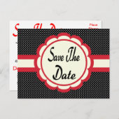 Red Save the Date Black & White Polka Dot Postcard Ankündigungspostkarte (Vorne/Hinten)