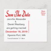 Red Save the Date Black & White Polka Dot Postcard Ankündigungspostkarte (Rückseite)