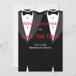 Red Save the Date Christmas Cards Gay Wedding