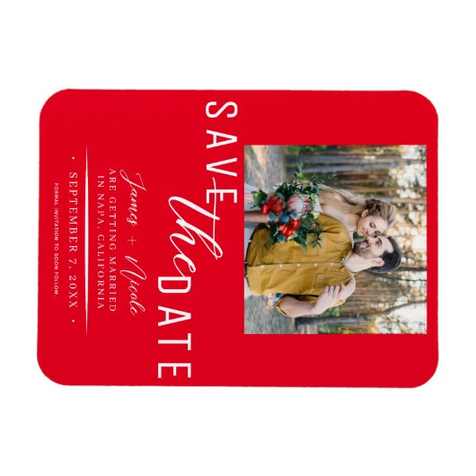 Red Save the Date Foto Wedding Magnet (Horizontal)