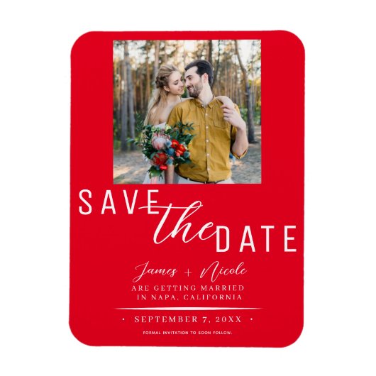 Red Save the Date Foto Wedding Magnet (Vertikal)