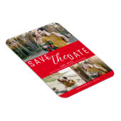 Red Save the Date Wedding 3 Fotos Magnet (Rechte Seite)