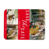 Red Save the Date Wedding 3 Fotos Magnet (Horizontal)