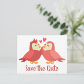 Red Save the Date Wedding Cartoon Bride Groom Postkarte (Stehend Vorderseite)