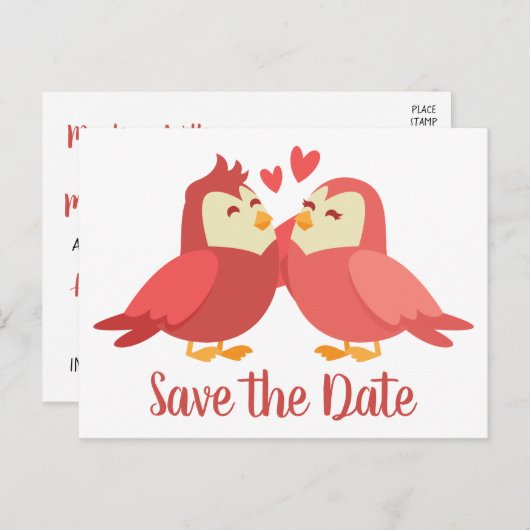 Red Save the Date Wedding Cartoon Bride Groom Postkarte (Vorne/Hinten)