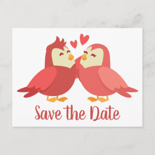 Red Save the Date Wedding Cartoon Bride Groom Postkarte