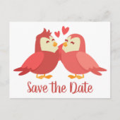 Red Save the Date Wedding Cartoon Bride Groom Postkarte (Vorderseite)