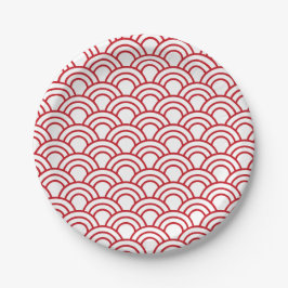 red scallop pattern on a white background pappteller