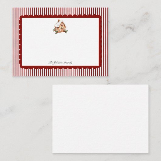 Red Scallop Ticking Strip Weihnachtsfeiertag Mitteilungskarte (Vorne/Hinten)