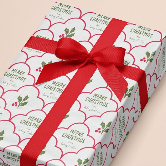 Red Scallop Tile Weihnachtsrippen Custom Geschenkpapier
