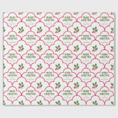 Red Scallop Tile Weihnachtsrippen Custom Geschenkpapier (Flach)
