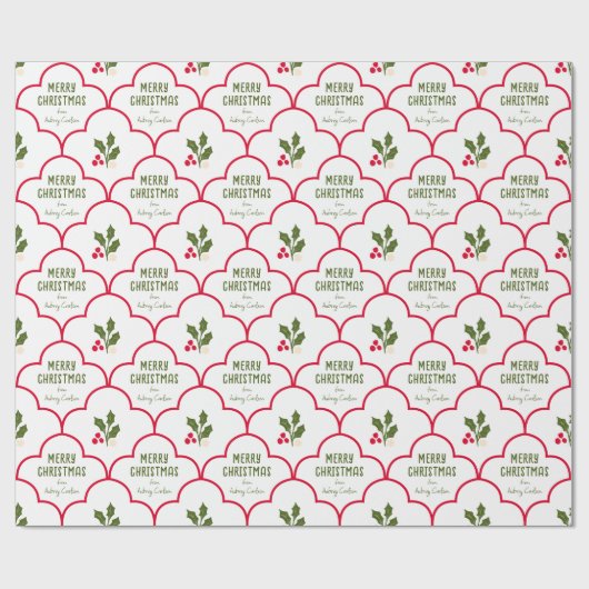 Red Scallop Tile Weihnachtsrippen Custom Geschenkpapier (Flach)