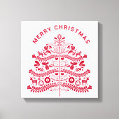 Red Scandinavian Folk Art Christmas Tree Leinwanddruck (Vorderseite)