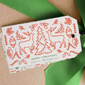 Red Scandinavian Muster Weihnachten Geschenkanhänger