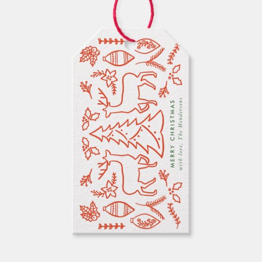 Red Scandinavian Muster Weihnachten Geschenkanhänger (Vorderseite)