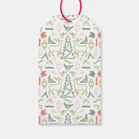 Red Scandinavian Muster Weihnachten Geschenkanhänger (Rückseite)