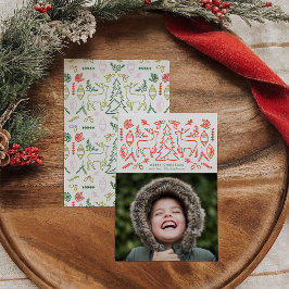 Red Scandinavian Patt Foto Holiday Card Feiertagskarte