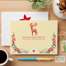 Red Scandinavian Reindeer Floral Christmas