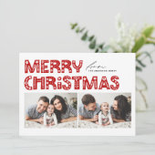 Red Scandinavian Two Foto Christmas Feiertagskarte (Stehend Vorderseite)