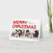 Red Scandinavian Two Foto Christmas Feiertagskarte (Vorderseite)