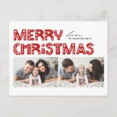 Red Scandinavian Two Foto Christmas Feiertagspostkarte (Vorderseite)