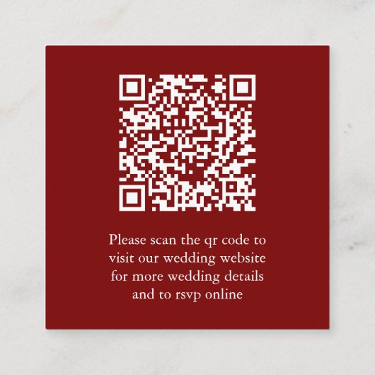 Red Scannable QR Code Wedding Enclosure Card Begleitkarte (Rückseite)