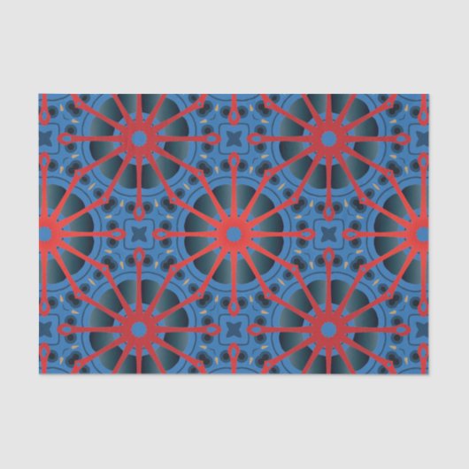 Red Scarlet und Blue Indigo Ethnic Boho Muster Seidenpapier (Vorderseite)