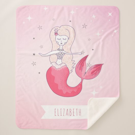 Red Schwanz Girl Mermaid Stars Sparkle Rosa Name N Sherpadecke (Vorderseite)