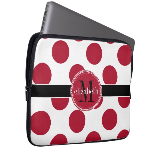 Red Schwarz-weiß Big Polka Dot Monogram Laptopschutzhülle (Vorne Rechts)
