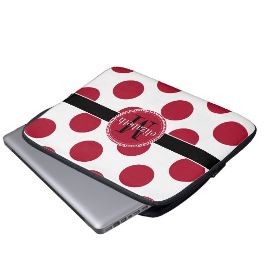 Red Schwarz-weiß Big Polka Dot Monogram Laptopschutzhülle (Vorne Knopf)