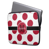 Red Schwarz-weiß Big Polka Dot Monogram Laptopschutzhülle (Vorderseite Links)